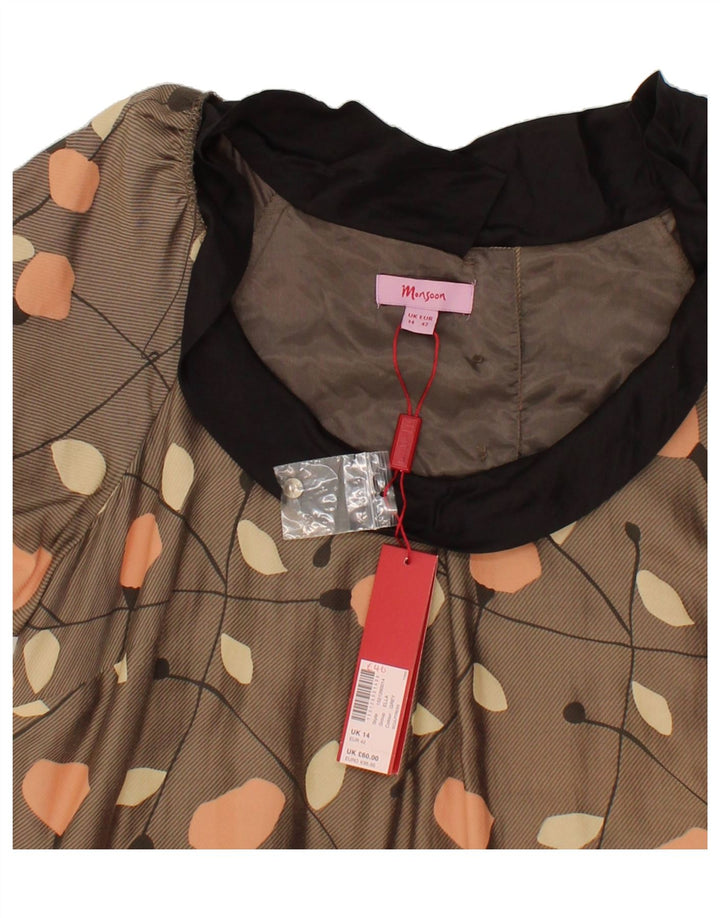 MONSOON Womens Basic Dress UK 14 Large Brown Floral Lyocell Vintage Monsoon and Second-Hand Monsoon from Messina Hembry 