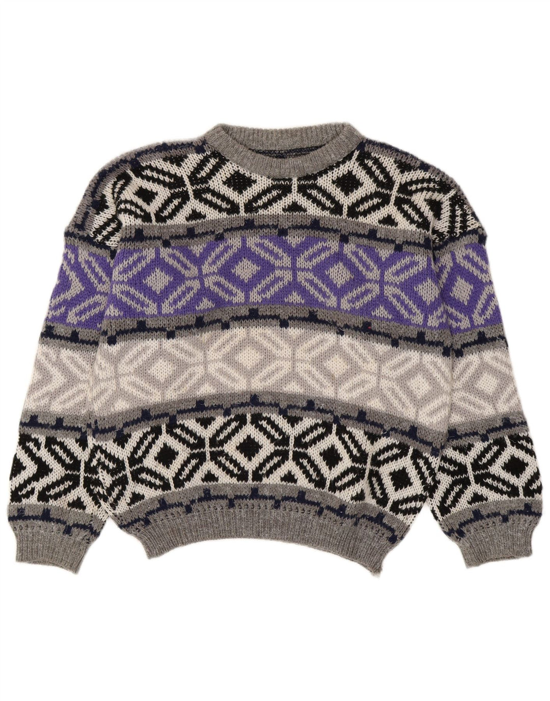 Pulover vintage pentru bărbați cu gâtul turnat, mic, gri Fair Isle