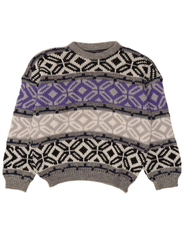 Pulover vintage pentru bărbați cu gâtul turnat, mic, gri Fair Isle