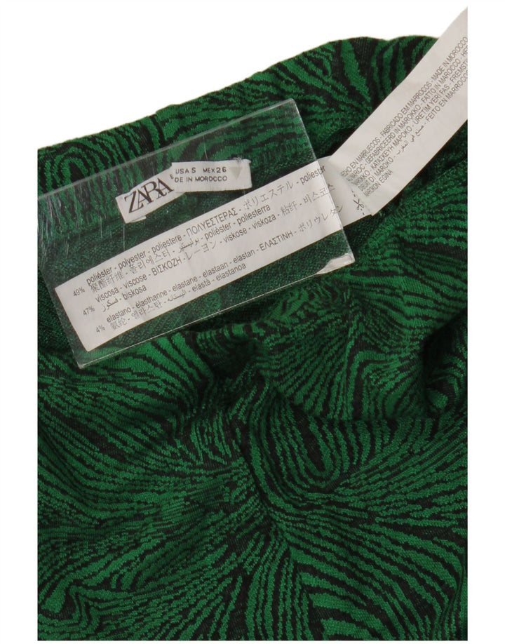 Pantaloni casual de damă ZARA Flare Mici L26 L33 Verde Animal Print