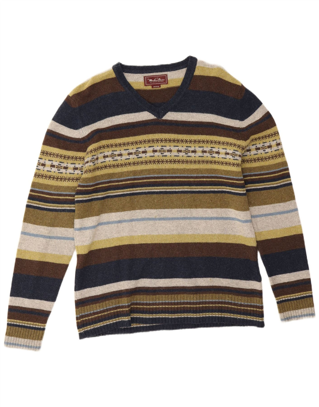 Pulover cu decolteu în V Marlboro Classics pentru bărbați, cu dungi medii, multicolore