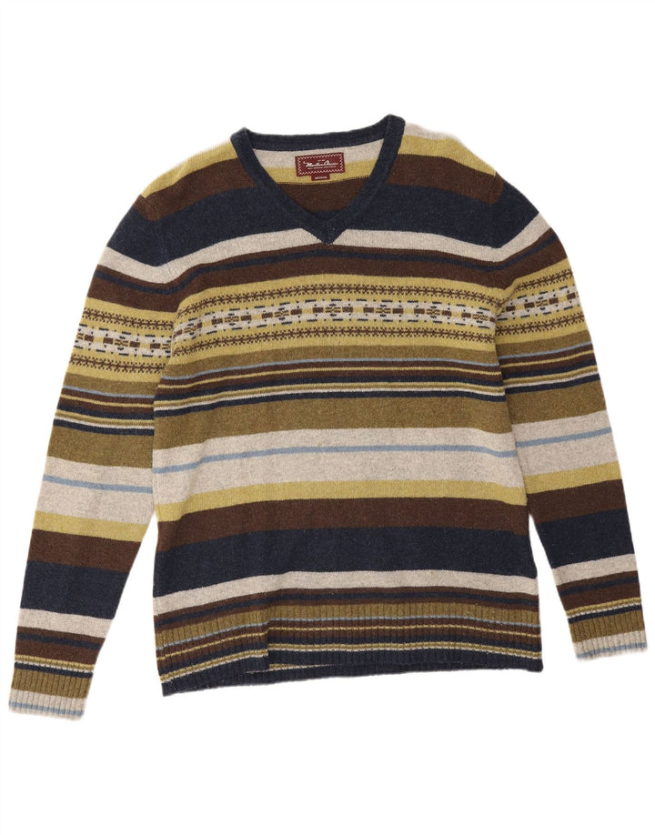 Pulover cu decolteu în V Marlboro Classics pentru bărbați, cu dungi medii, multicolore