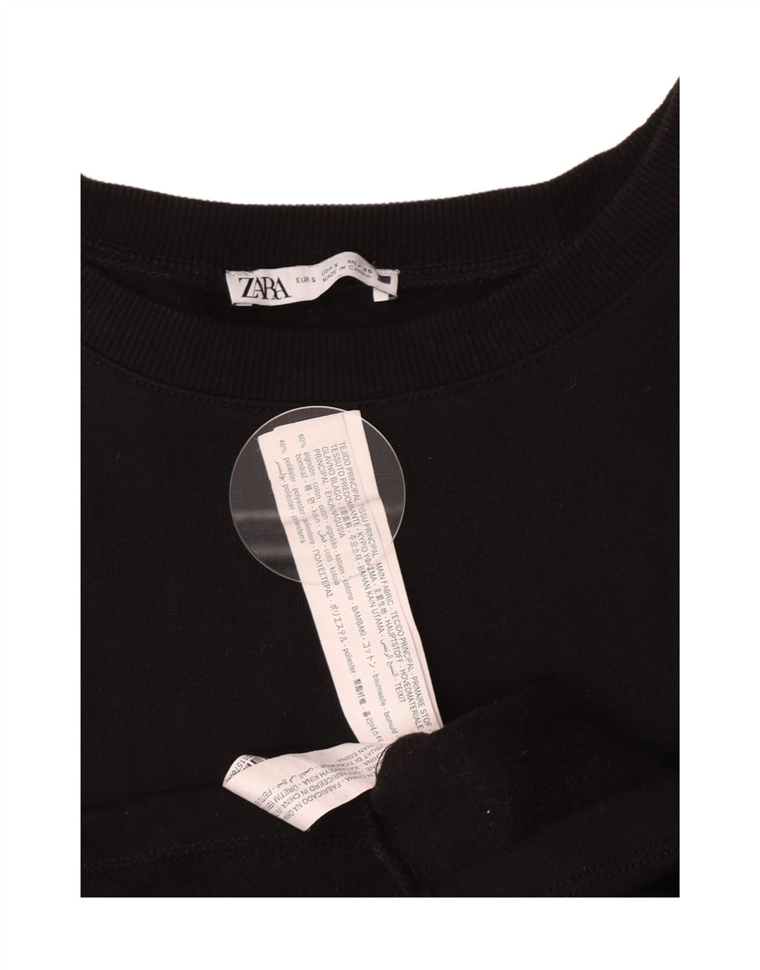 Crop Top pentru femei Zara cu mânecă lungă UK 10 mic bumbac negru