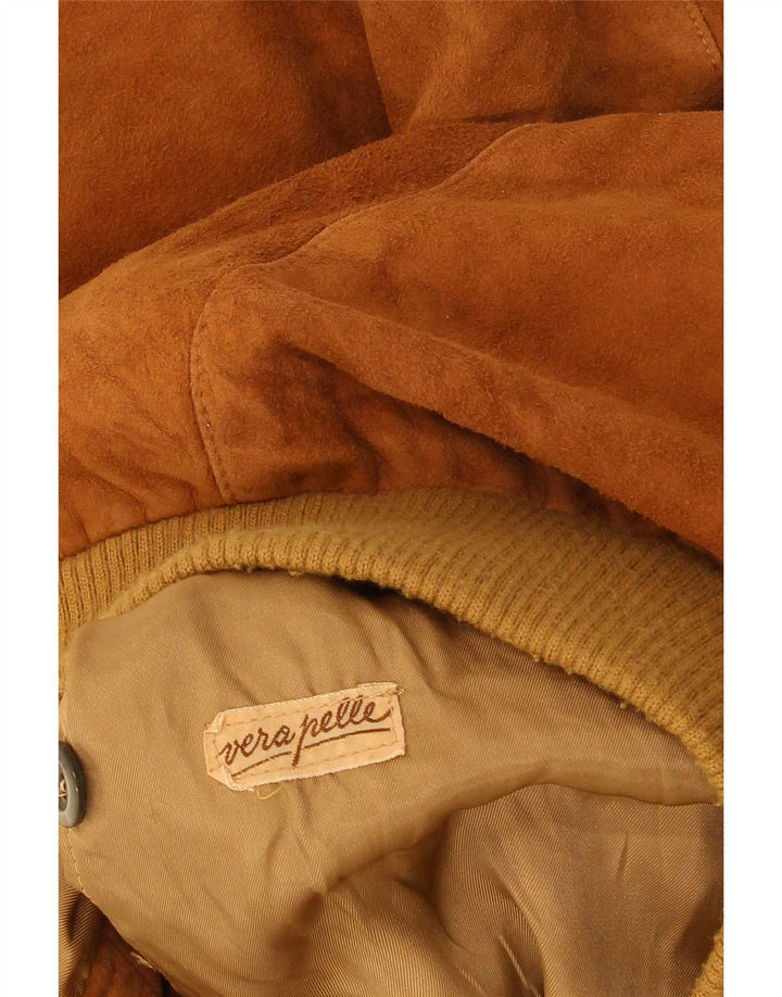 Bomber vintage pentru bărbați din piele intoarsa UK 36 Mic din piele maro