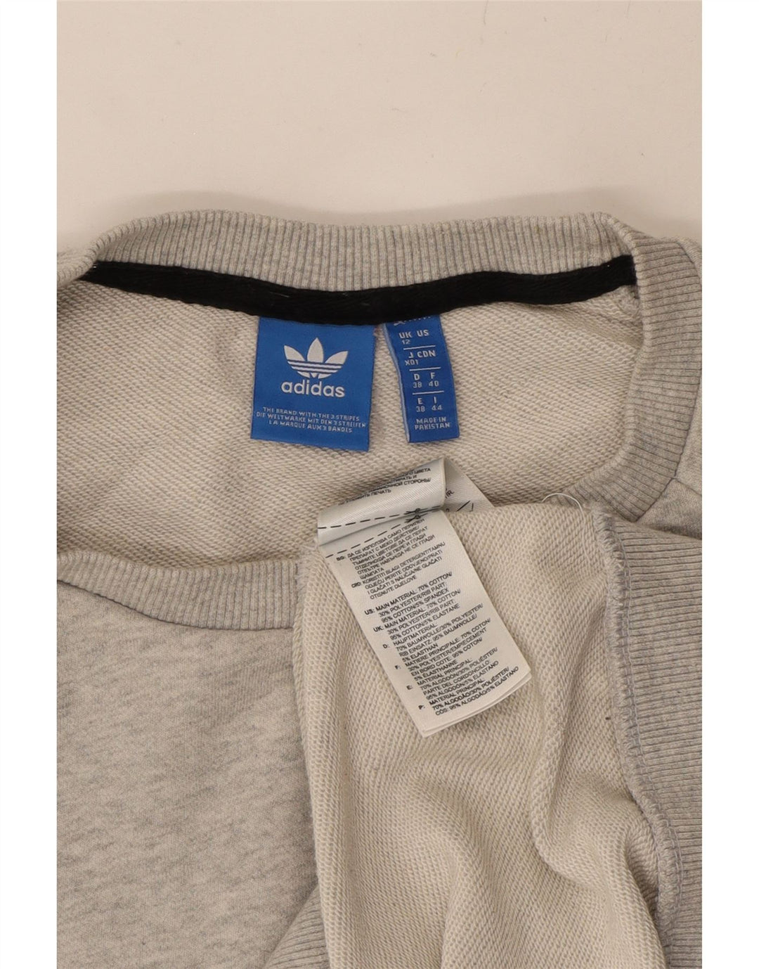 ADIDAS Womens Graphic Sweatshirt Jumper UK 12 Medium  Grey Colourblock Vintage Adidas and Second-Hand Adidas from Messina Hembry 