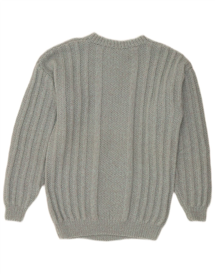 Pulover vintage pentru bărbați cu gâtul rotund, gri mediu