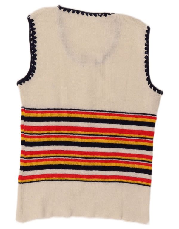 Vintage Womens Vest Tank Top UK 8 Small White Striped