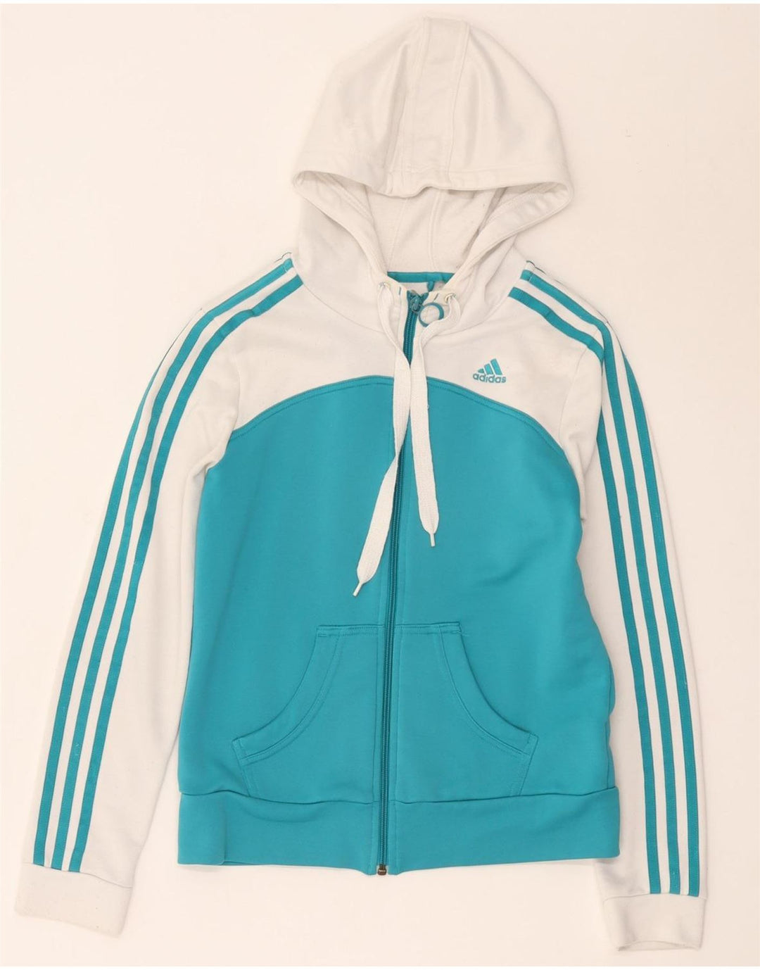 Pulover Adidas pentru femei, cu fermoar, UK 12, alb, mediu, poliester