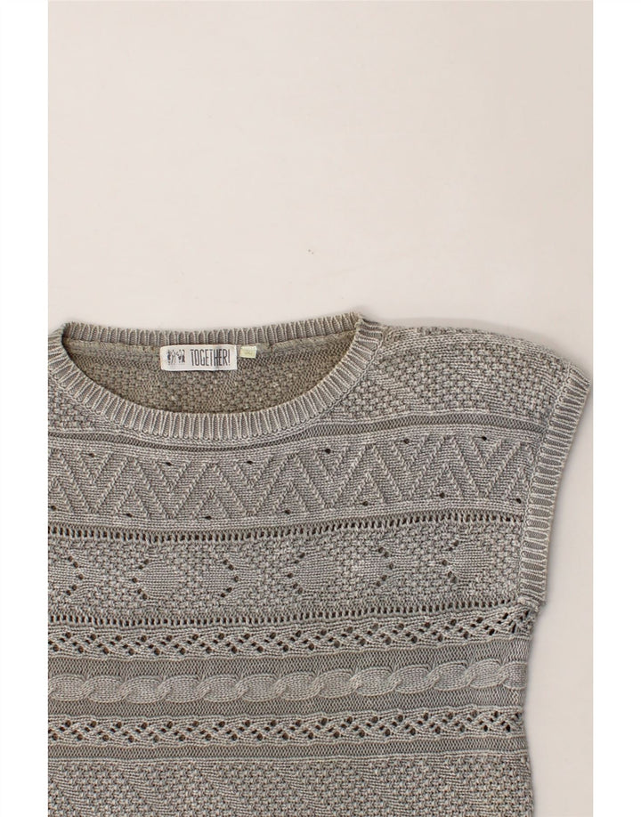 TOGETHER Womens Short Sleeve Boat Neck Jumper Sweater EU 36 Small Grey Vintage Together and Second-Hand Together from Messina Hembry 