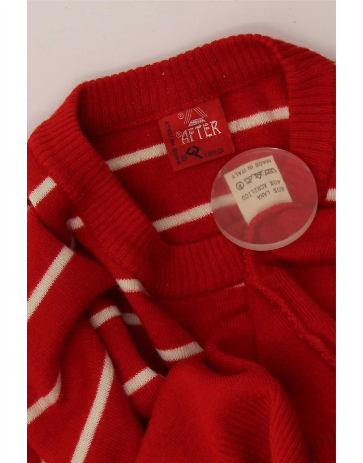 Pulover vintage pentru bărbați cu gât roșu, lână cu dungi roșii medii