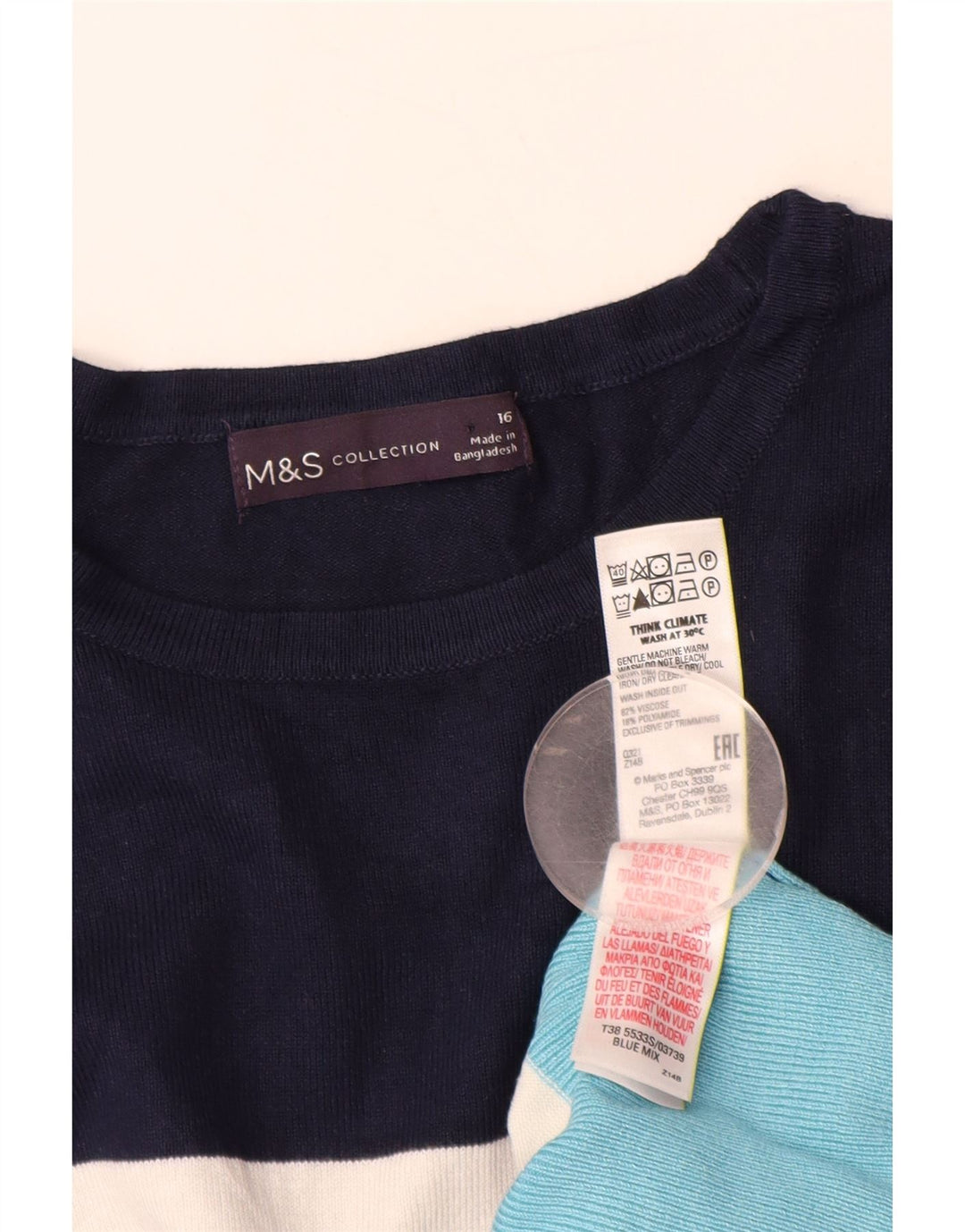 MARKS & SPENCER Pulover pentru damă cu gât de barcă, UK 16, mare, cu dungi albastre