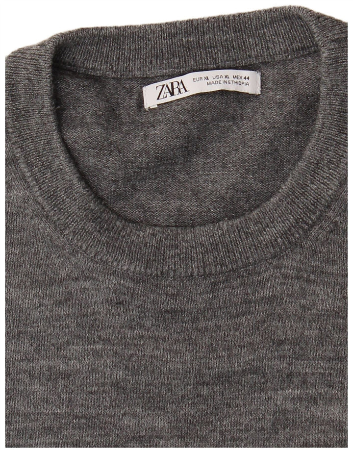 Pulover pentru bărbați Zara XL cu gât roșu, gri