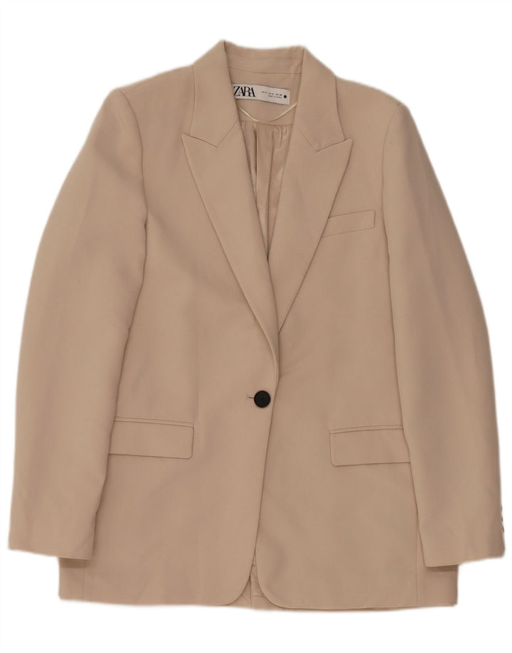 Sacou blazer pentru femei Zara, cu 1 nasture, UK 10 Mic, bej, poliester