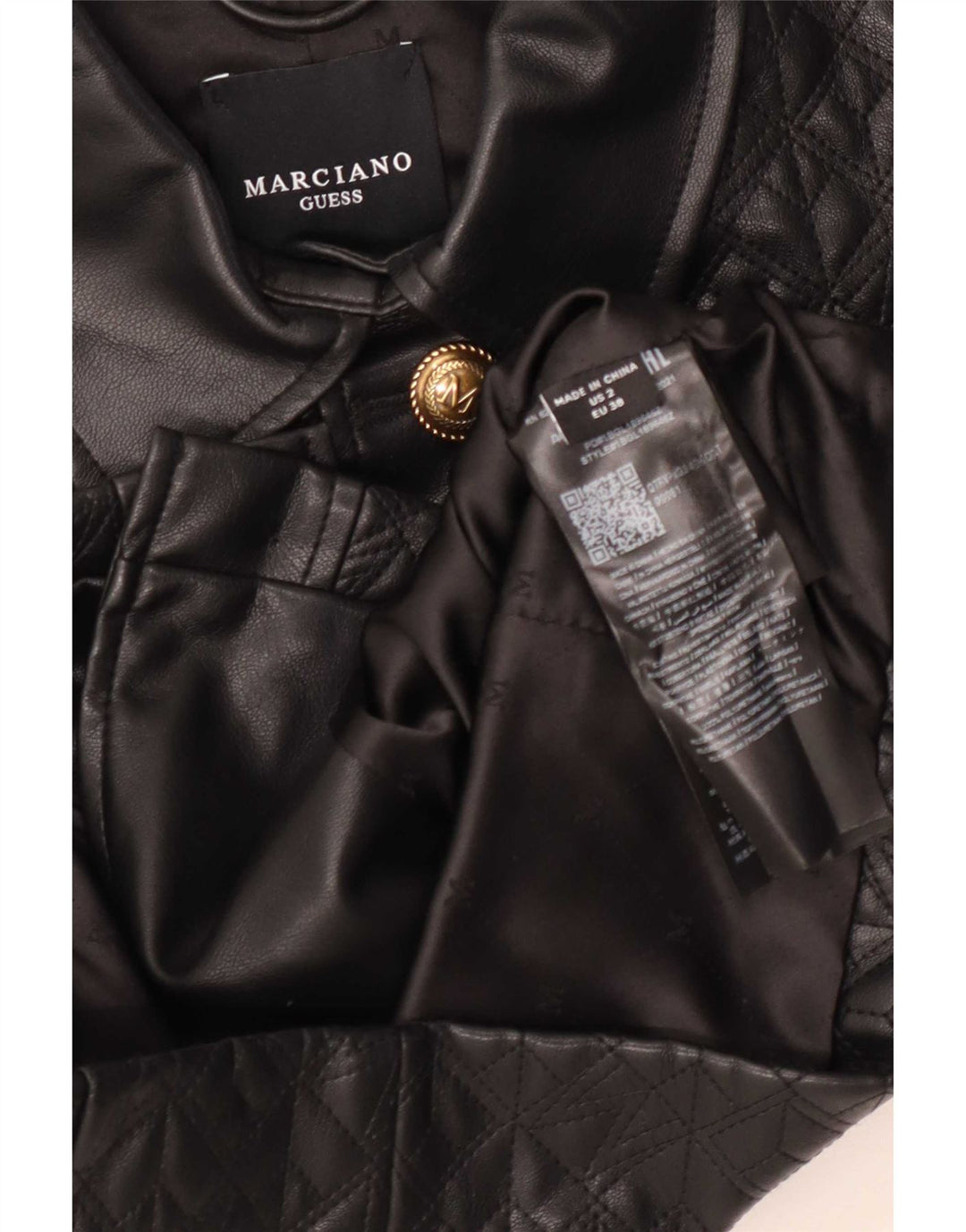 Jachetă Guess Crop din piele artificială pentru femei US 2 XS polietilenă neagră