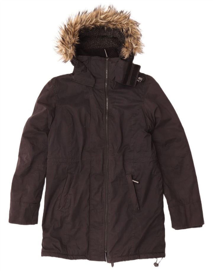 Jachetă parka cu glugă Superdry pentru femei UK 14, mare, negru, poliester