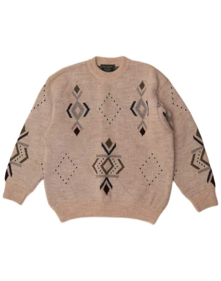 Pulover pentru bărbați cu gât crew Malagrida, mediu, bej, geometric