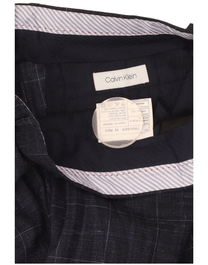 CALVIN KLEIN Pantaloni drepți pentru costum pentru bărbați L36 L32 Lână cu carouri bleumarin