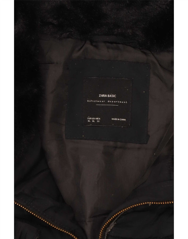 Jachetă căptușită cu glugă pentru femei Zara UK 18 XL Poliester negru