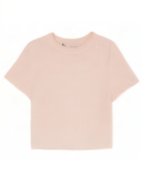 Tricou Crop pentru femei Zara UK 10 Small din viscoză albă