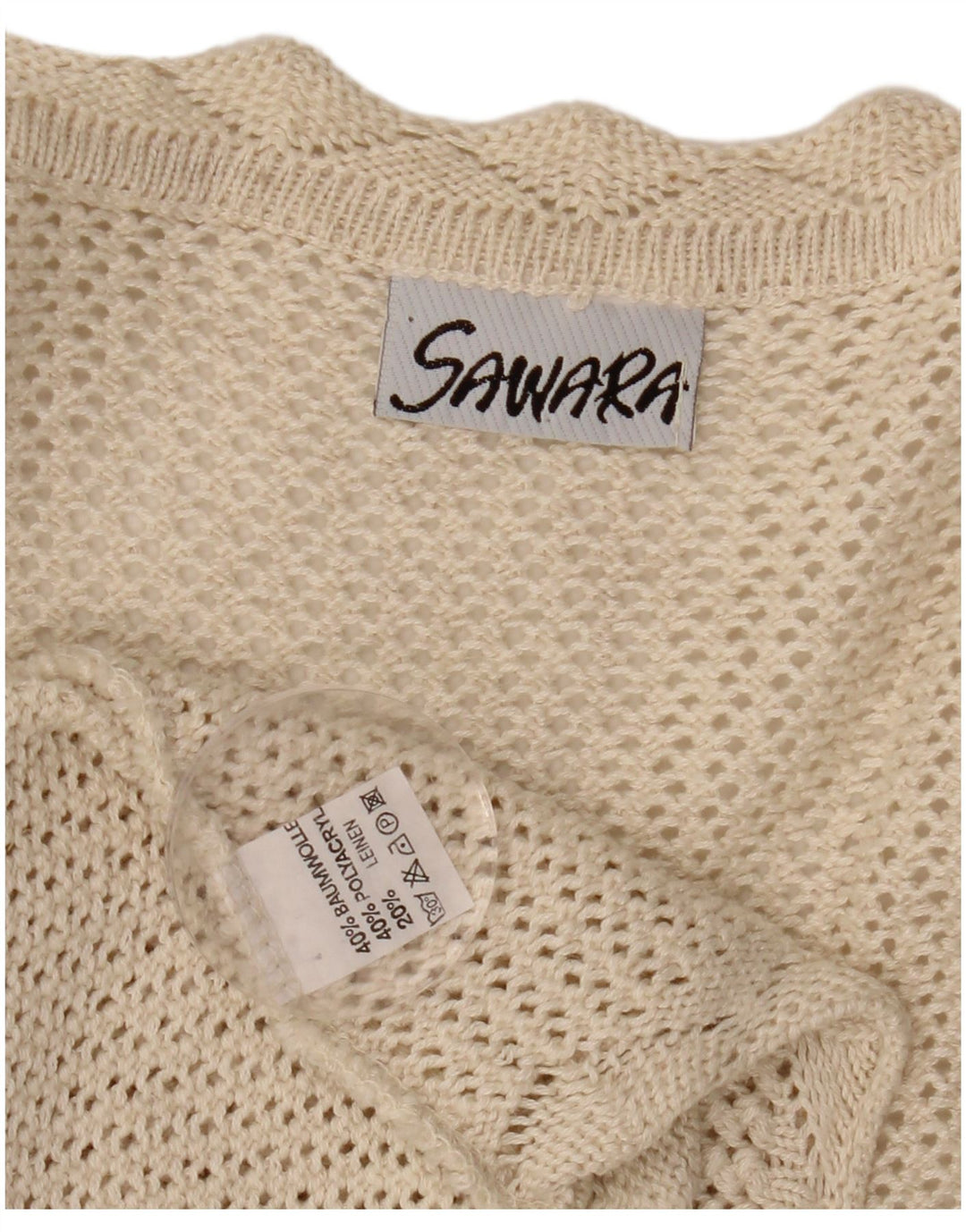 VINTAGE Pulover cardigan croșetat fără mâneci pentru femei UK 14 mare bej