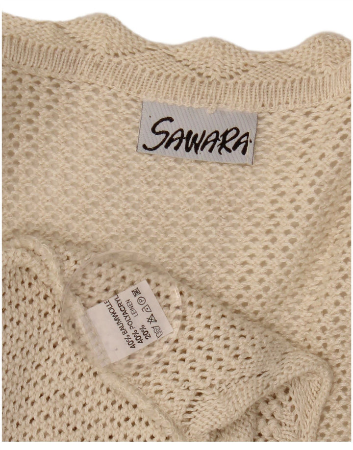 VINTAGE Pulover cardigan croșetat fără mâneci pentru femei UK 14 mare bej