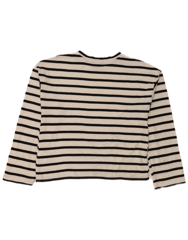 Top femeie Zara cu mânecă lungă UK 14 Medium White Striped Viscose