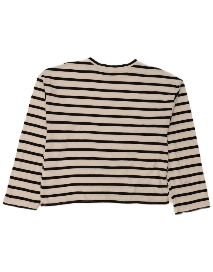 Top femeie Zara cu mânecă lungă UK 14 Medium White Striped Viscose