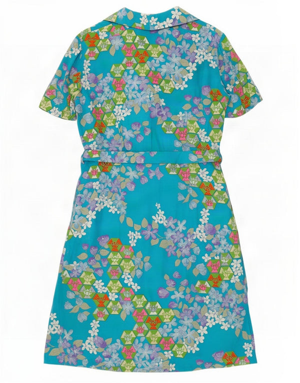 Rochie cămașă vintage pentru femei cu mâneci scurte UK 18, mare, albastră, florală
