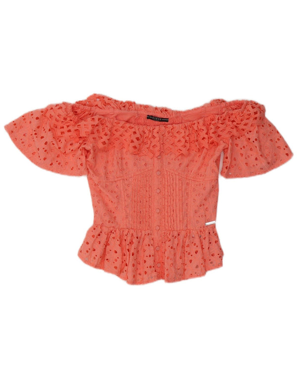 Top pentru femei Guess Crop Off Shoulder UK 4 XS Pink Bumbac