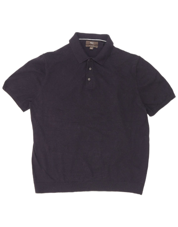 Pulover Marks & Spencer pentru bărbați, cu mânecă scurtă, cu gât polo, 2XL, bleumarin