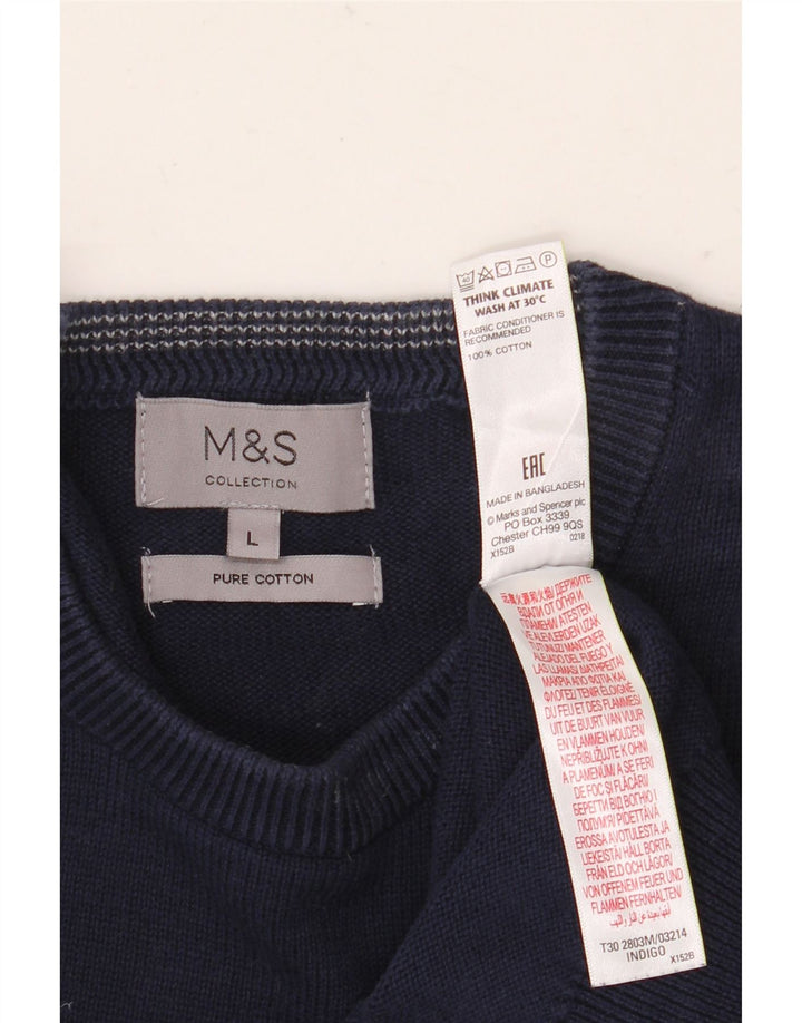 Pulover pentru bărbați Marks & Spencer cu gât roșu, mare din bumbac bleumarin