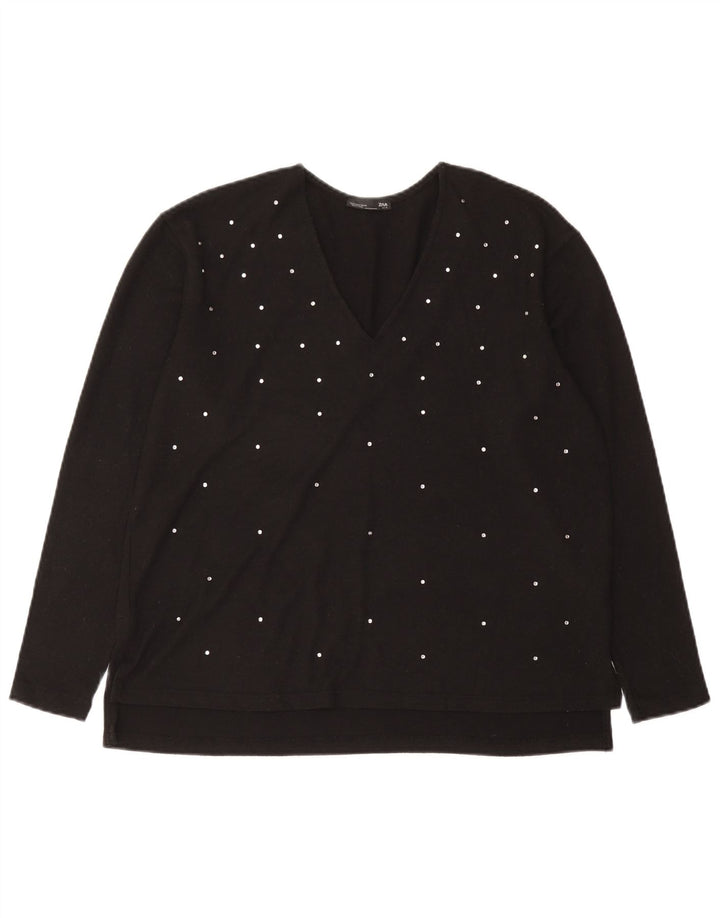Top pentru femei Zara cu mânecă lungă UK 14 Medium Black Spot Poliester