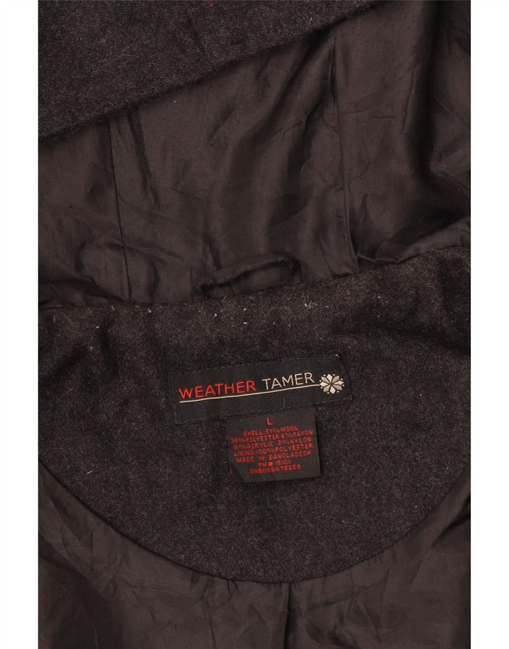 VINTAGE Jachetă duffle cu glugă pentru femei UK 16 mare, lână gri