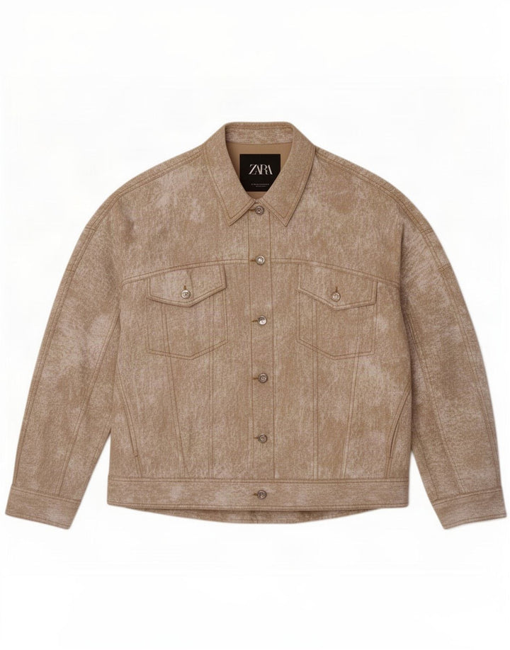 Jachetă Bomber supradimensionată pentru femei Zara UK 14 Medium Bej In pete