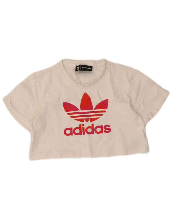 Adidas Womens Crop Graphic T-Shirt Top UK 6 XS  White Cotton