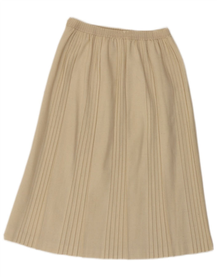 VINTAGE Womens Midi Pleated Skirt W24 XS Off White Polyester