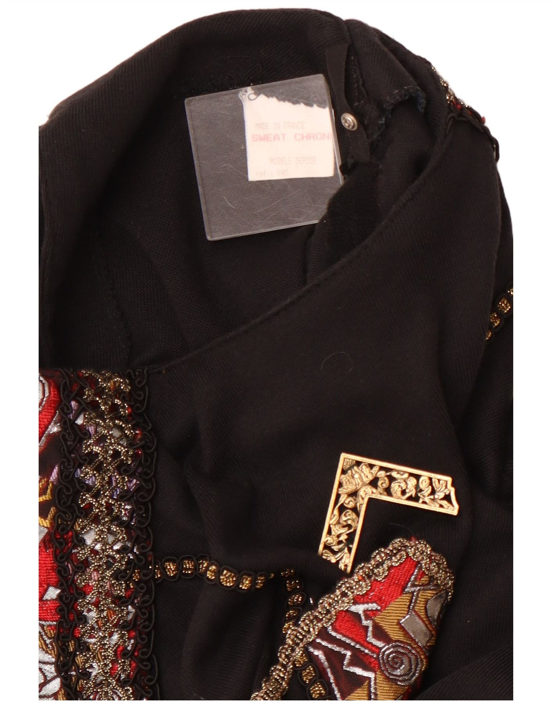 VINTAGE Bluză cu mânecă lungă cu grafică pentru femei UK 12 Medium Black Acrylic