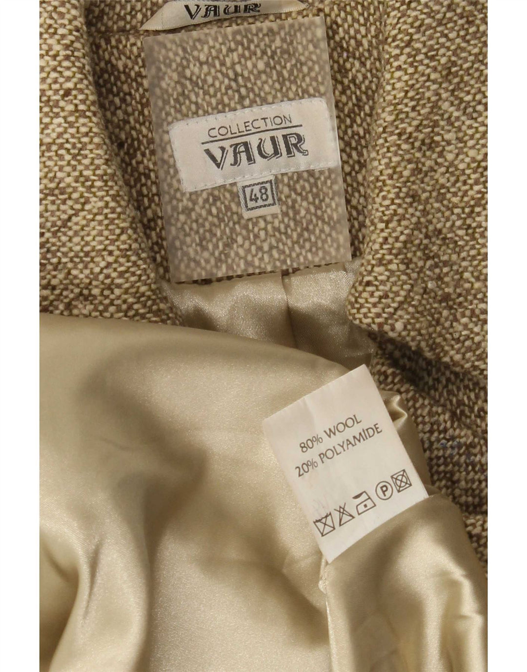Palton de damă vintage cu piept dublu IT 48 XL Kaki lână cu pete
