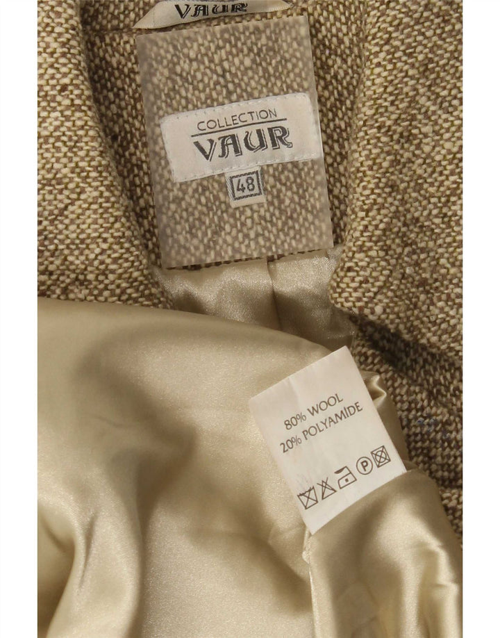 Palton de damă vintage cu piept dublu IT 48 XL Kaki lână cu pete