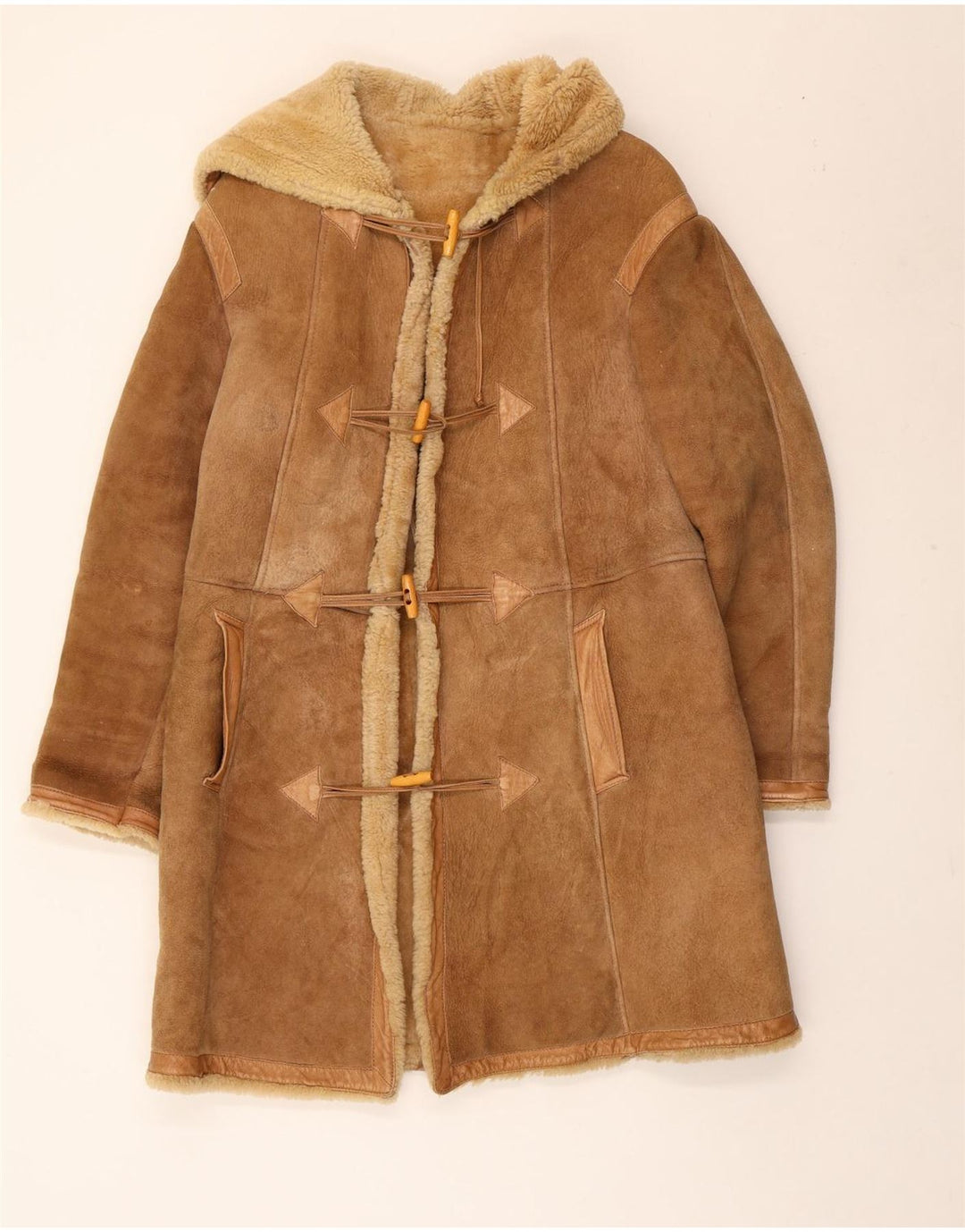 Jachetă din shearling vintage cu glugă pentru femei IT 42 maro mediu