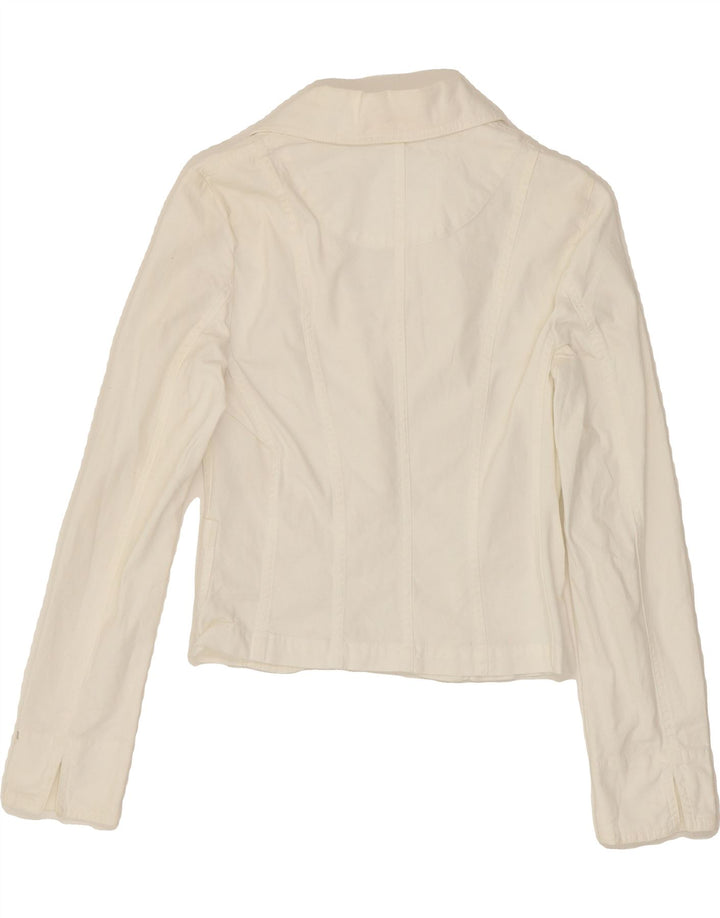 BENETTON Womens 1 Button Crop Blazer Jacket UK 8 Small White Vintage Benetton and Second-Hand Benetton from Messina Hembry 