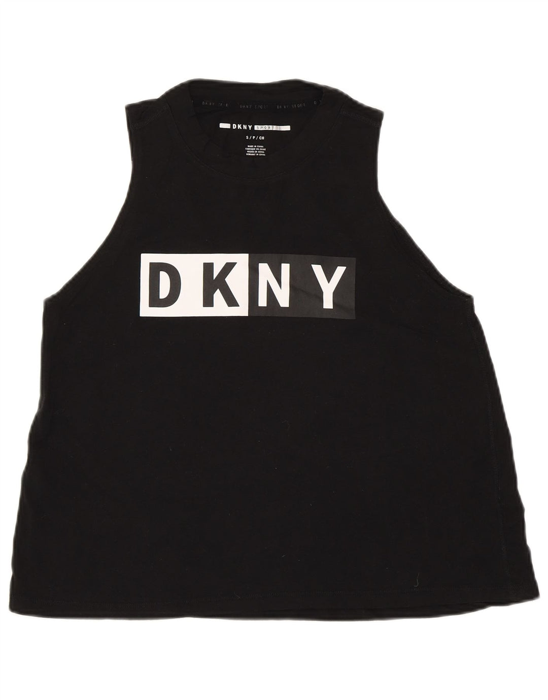 DKNY Femei Graphic Vest Vest Top UK 10 Small Negru Bumbac