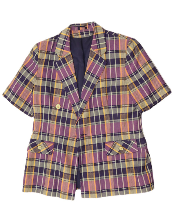 Vintage pentru femei cu mânecă scurtă Blazer Jacket UK 14 Medium Multicolor Check