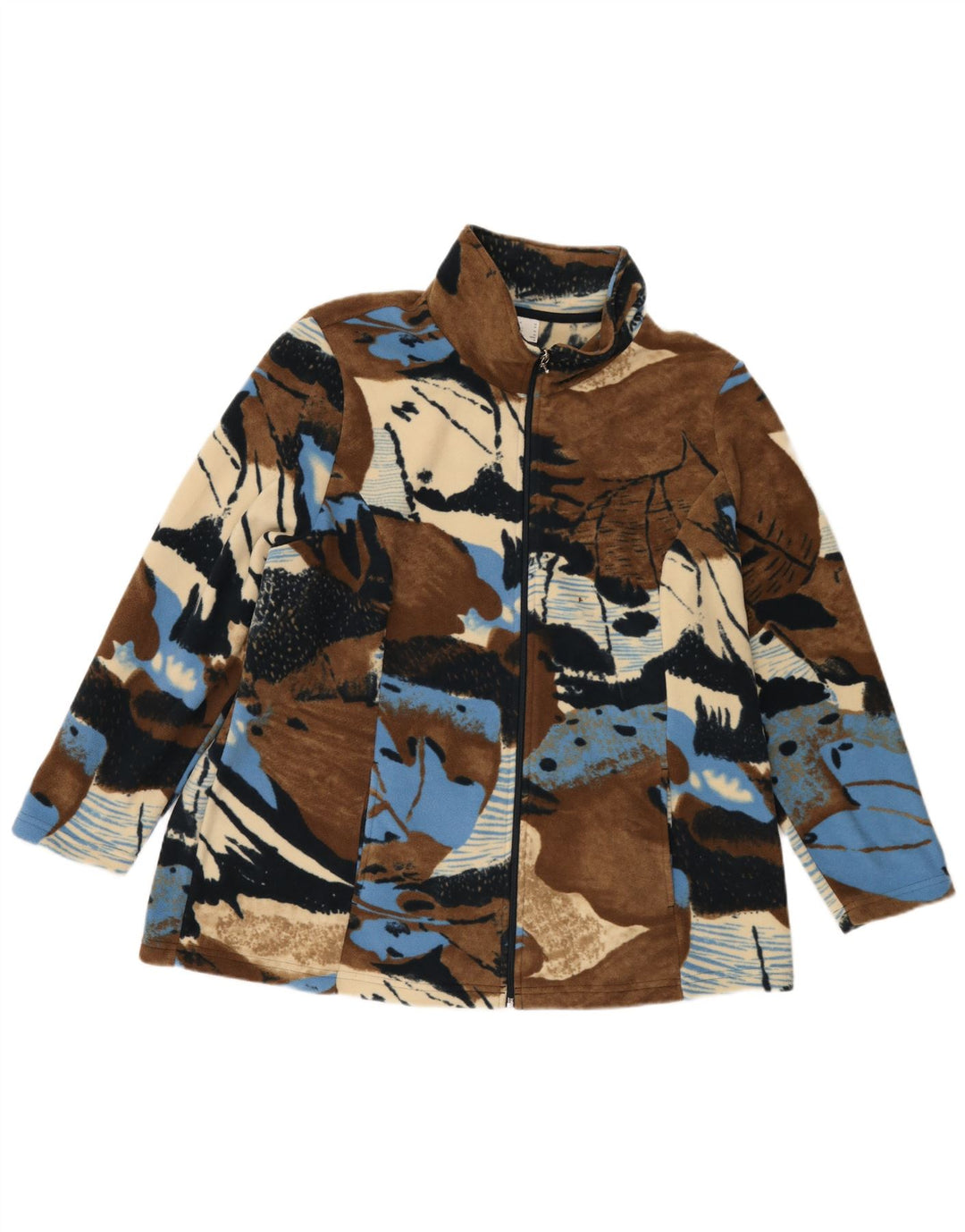 Jachetă din lână vintage pentru femei cu model abstract, UK 24 4XL, maro, bloc de culoare