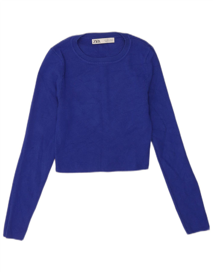 Crop Top pentru femei Zara cu mânecă lungă UK 8 Small Blue Viscose