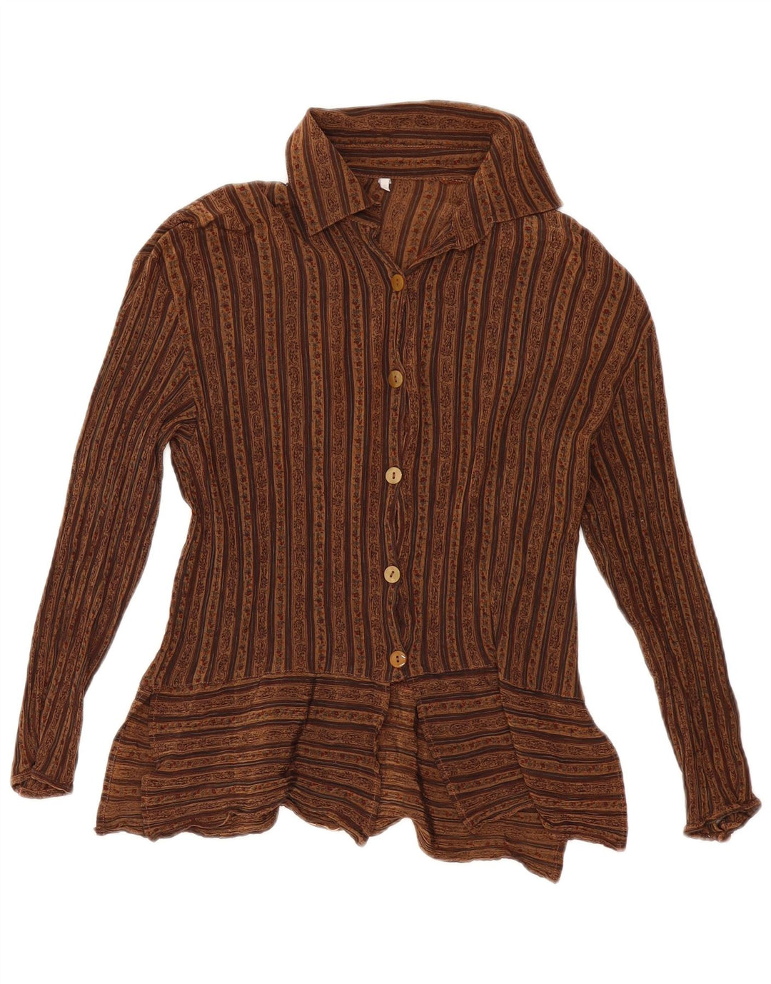 Bluză cămașă pentru femei VINTAGE UK 10 mic maro acetat floral