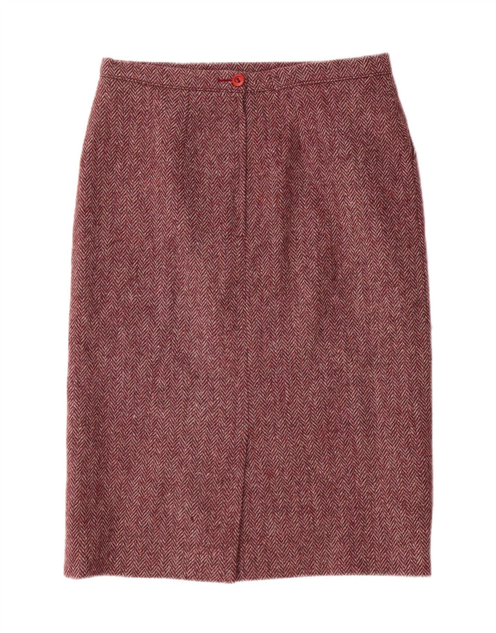 O' MAILLE Womens Midi Skirt W32 Large Burgundy Herringbone