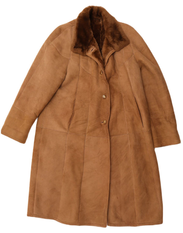 Palton din shearling pentru femei VINTAGE IT 52 2XL maro din shearling
