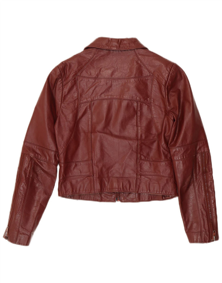 Jachetă de piele pentru femei Wilsons Crop UK 8 Mic din piele burgundă