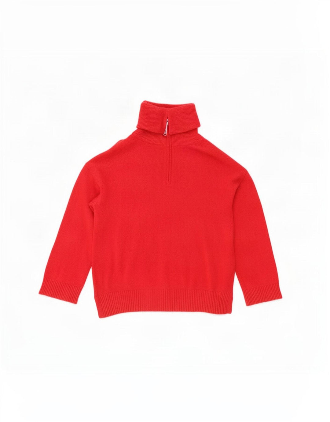 Pulover pentru femei Massimo Dutti cu fermoar și gât, UK 16, lână roșie mare